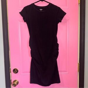 Old Navy Maternity Black Midi Dress with scrunchie sides.